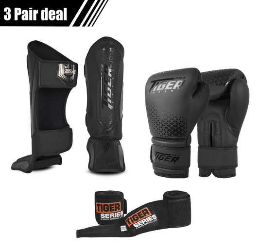3 pair Deal Muay Thai Shin guard , Boxing Gloves and Hand Wrap Deal image 1