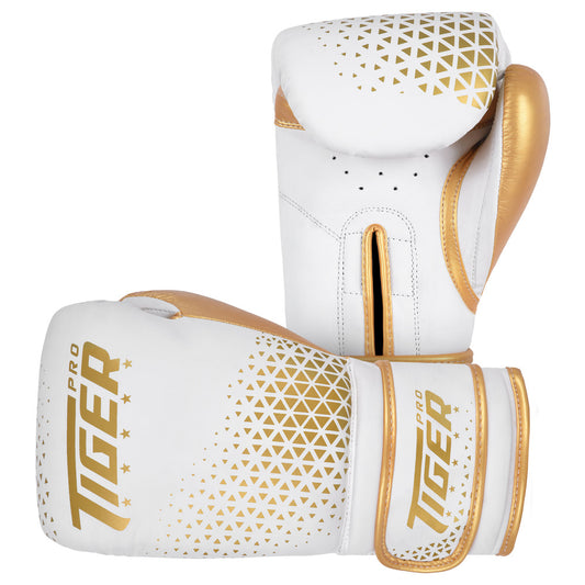 Tiger Pro Boxing Sparring Gloves Hook & Loop 2.0 - White/Golden, 12oz image