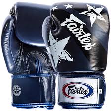 Boxing Gloves in Leather National Print Blue