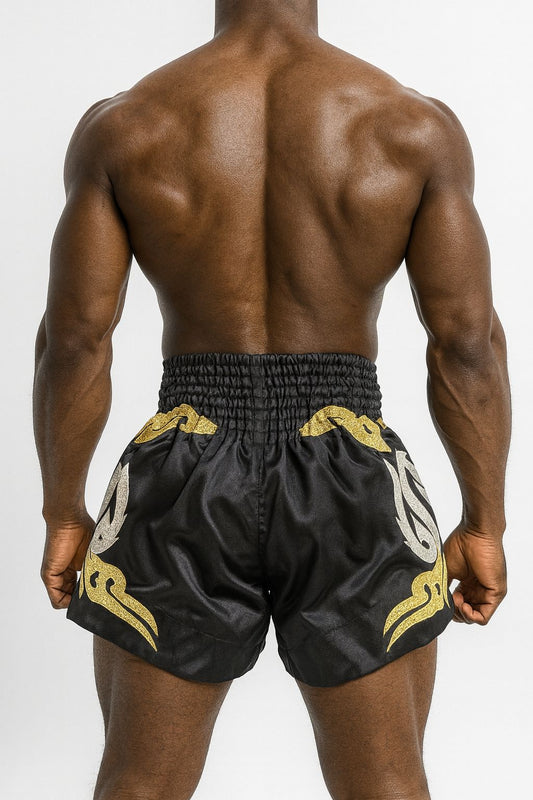 Top King Muay Thai Black Golden Shorts