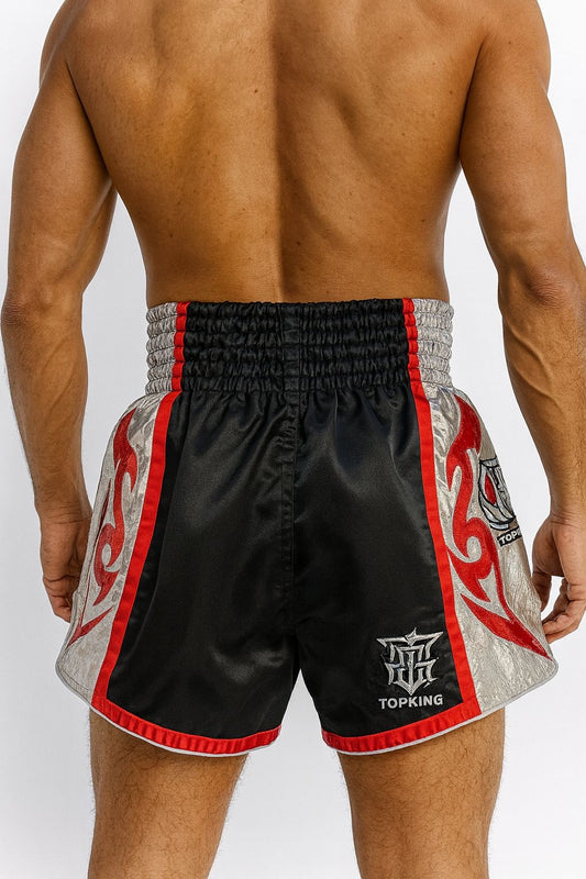 Top King Muay Thai Red Black Gold Shorts