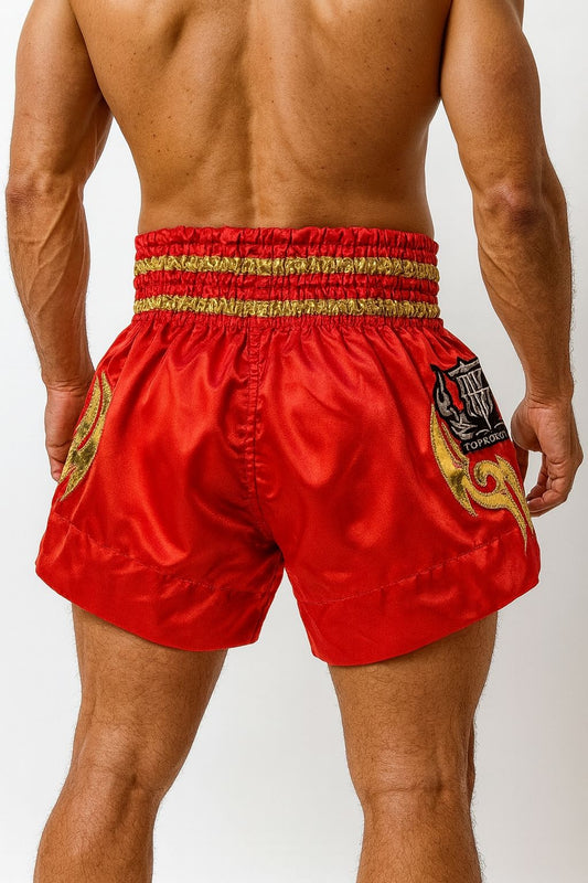 Top King Muay Thai Red Golden Shorts