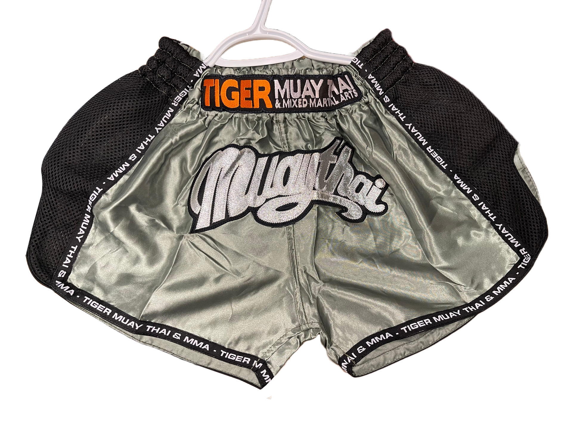 Muay Thai Mesh Satin Short Olive Green image 1