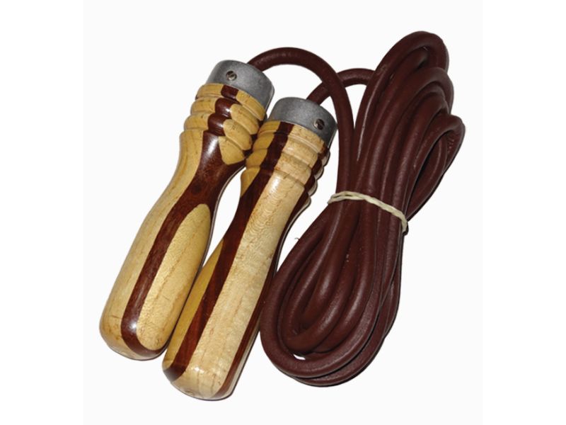 Wooden Handles Jump Rope - Leather Handle - Brown 9ft. image 0