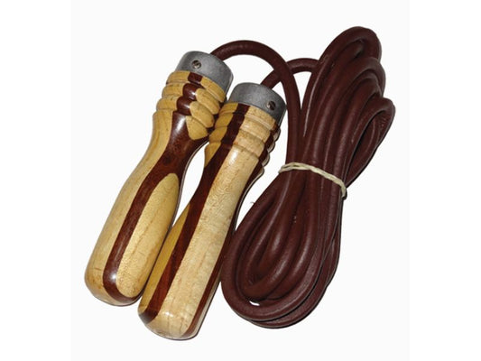 Wooden Handles Jump Rope - Leather Handle - Brown 9ft. image 0