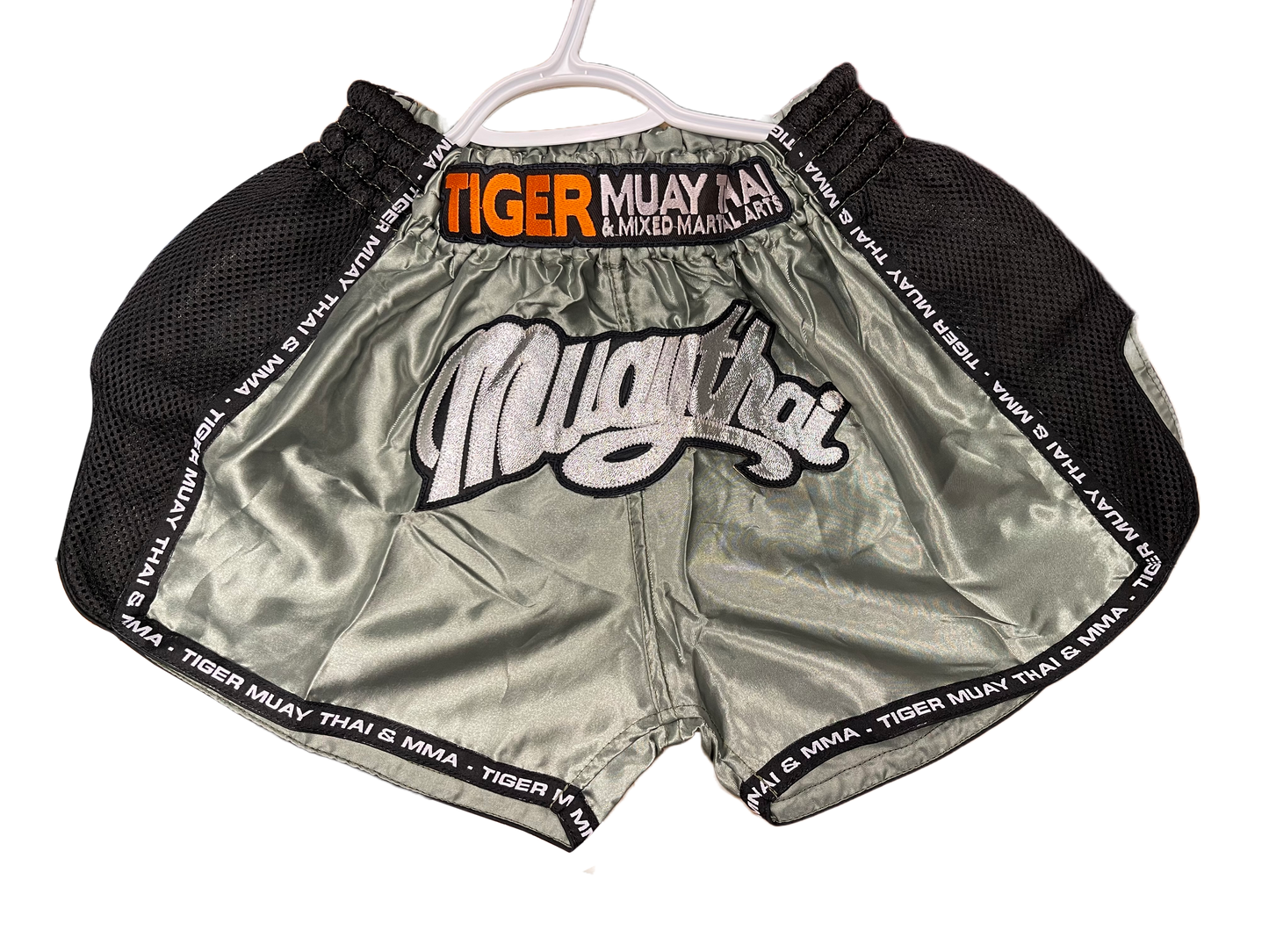 Muay Thai Mesh Satin Short Olive Green image 0