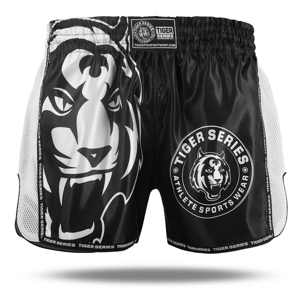 Thai Boxing Shorts - Black/White, 2XS image