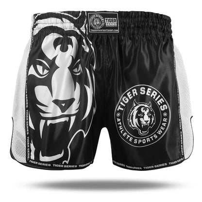 Thai Boxing Shorts - Black/White, 2XS image