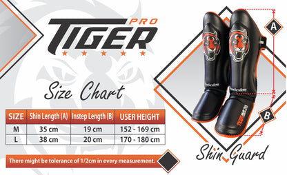 Tiger Muay Thai Sparring Shin guards with Instep for Adults