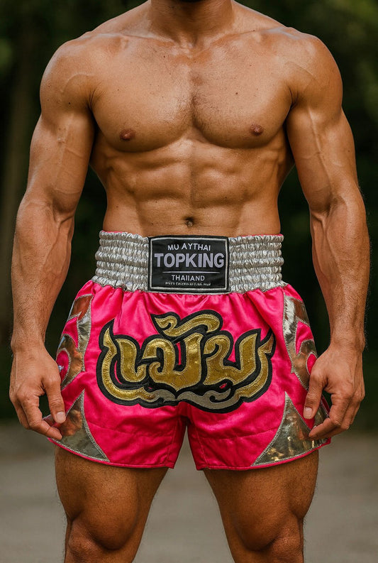 Top King Muay Thai Pink Golden Shorts